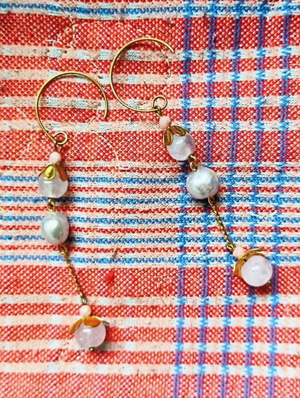 Handmade Rose Quartz and Pearl Blossom Drop Earrings